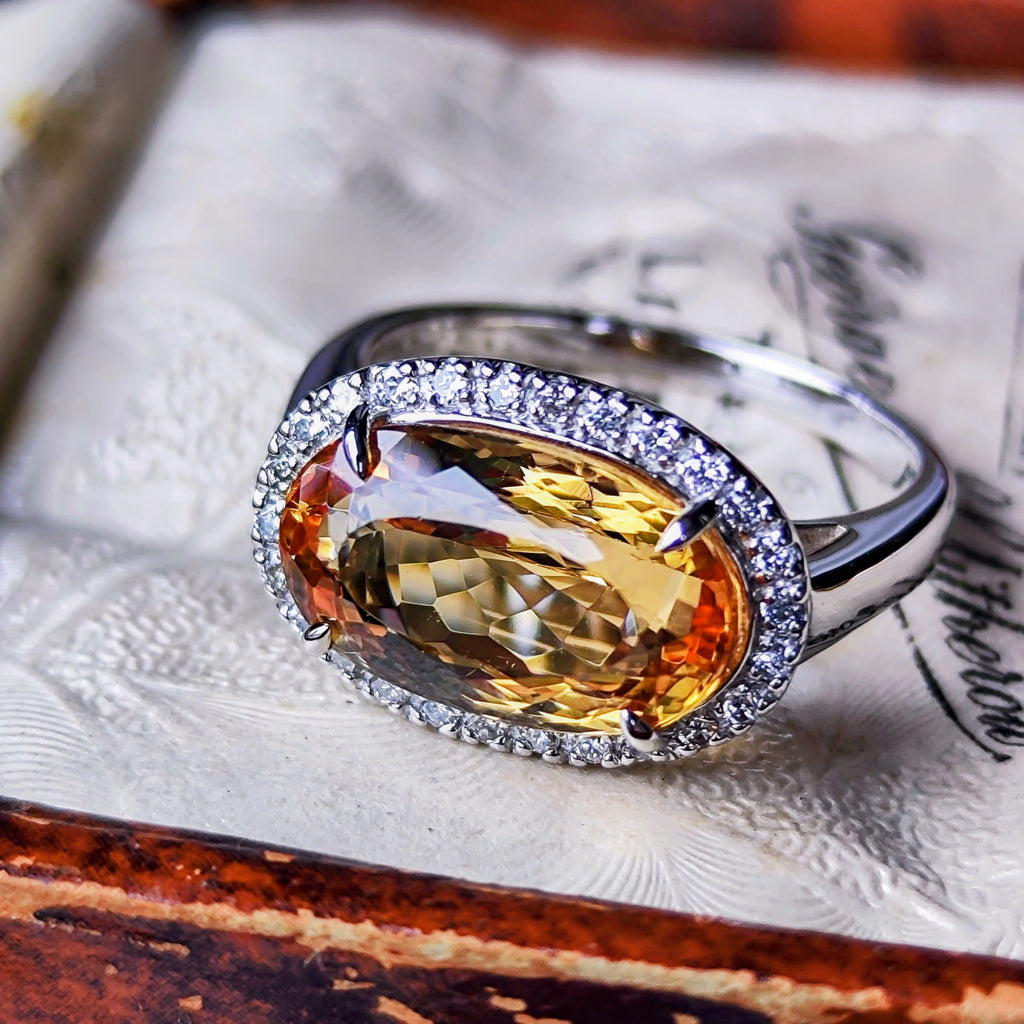 天然インペリアルトパーズ 4.86ct 天然ダイヤモンド リング