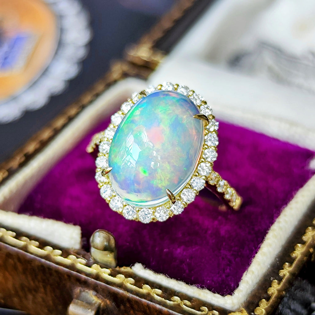 天然オパール エチオピア産 3.22ct 天然ダイヤモンド リング