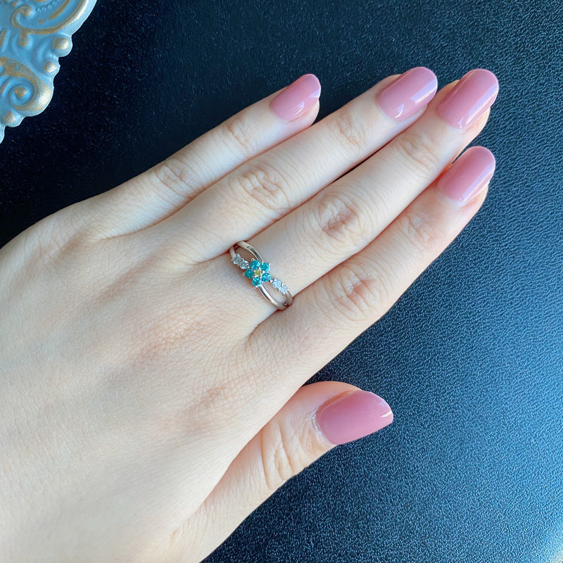 天然パライバトルマリン 天然イエローダイヤモンド フラワーリング