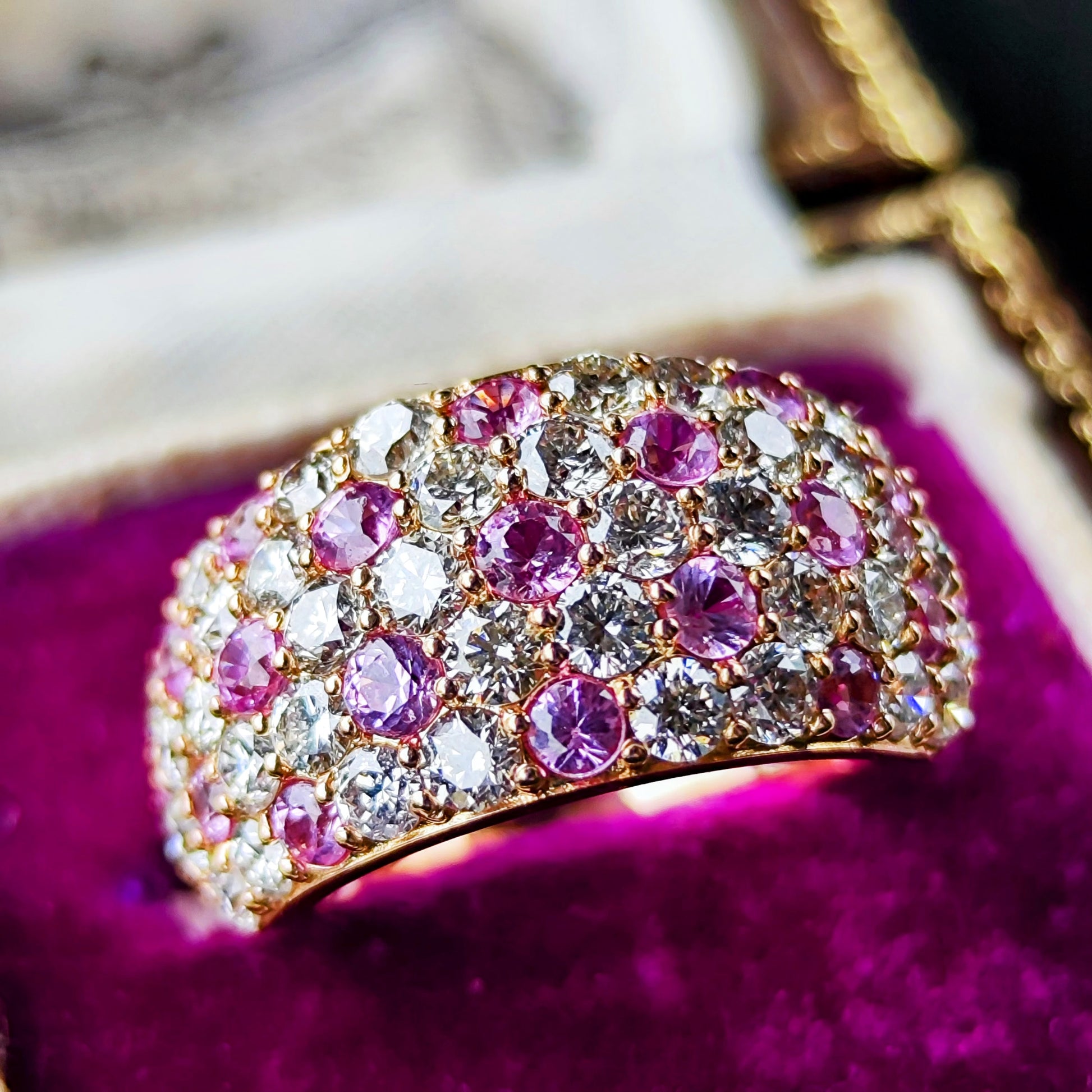天然パパラチアサファイア 1.25ct 天然ダイヤモンド パヴェリング