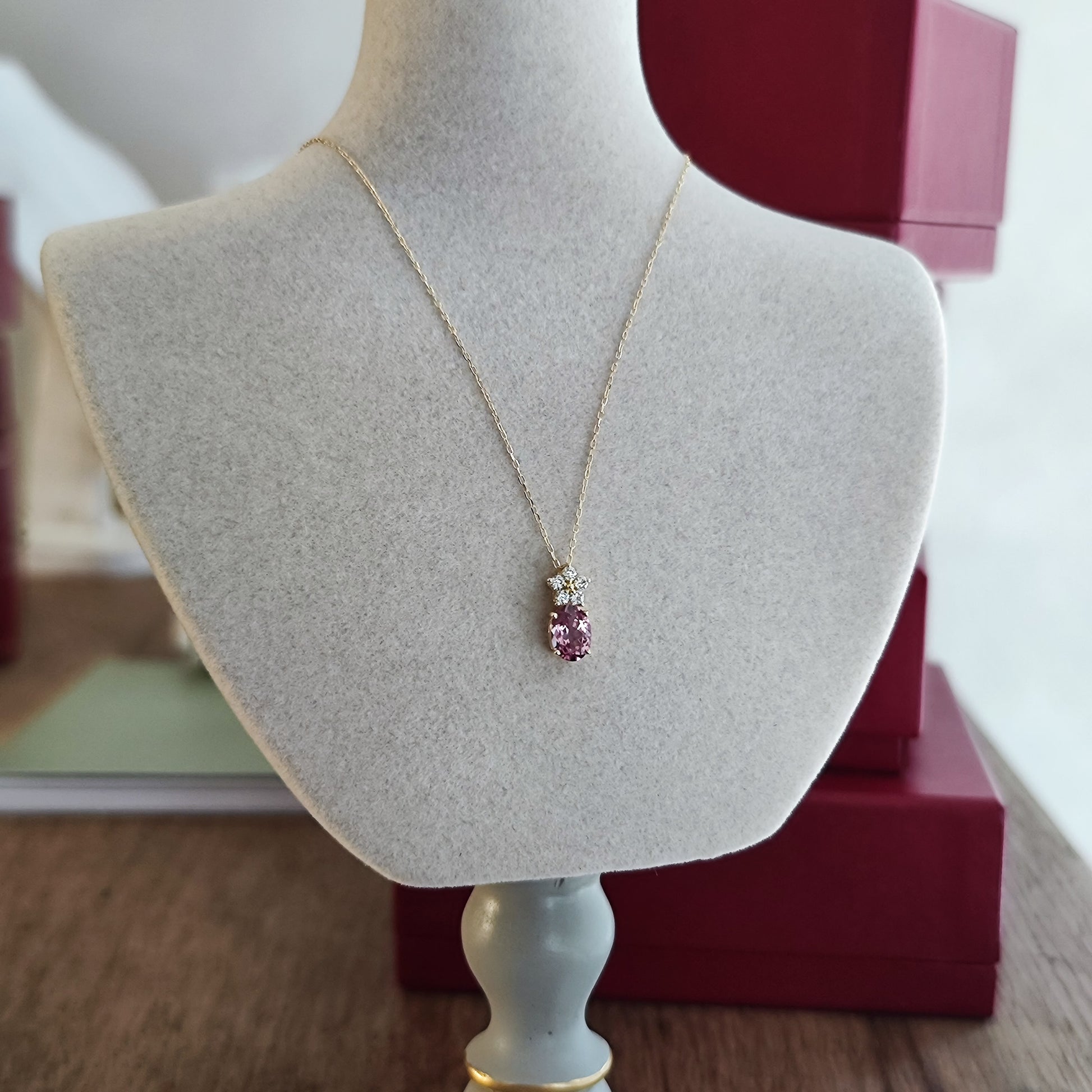 天然マラヤガーネット 1.30ct 天然ダイヤモンド ネックレス