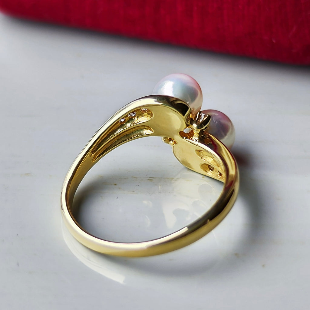 MIKIMOTO ミキモト あこや真珠 天然ダイヤモンド 18金リング