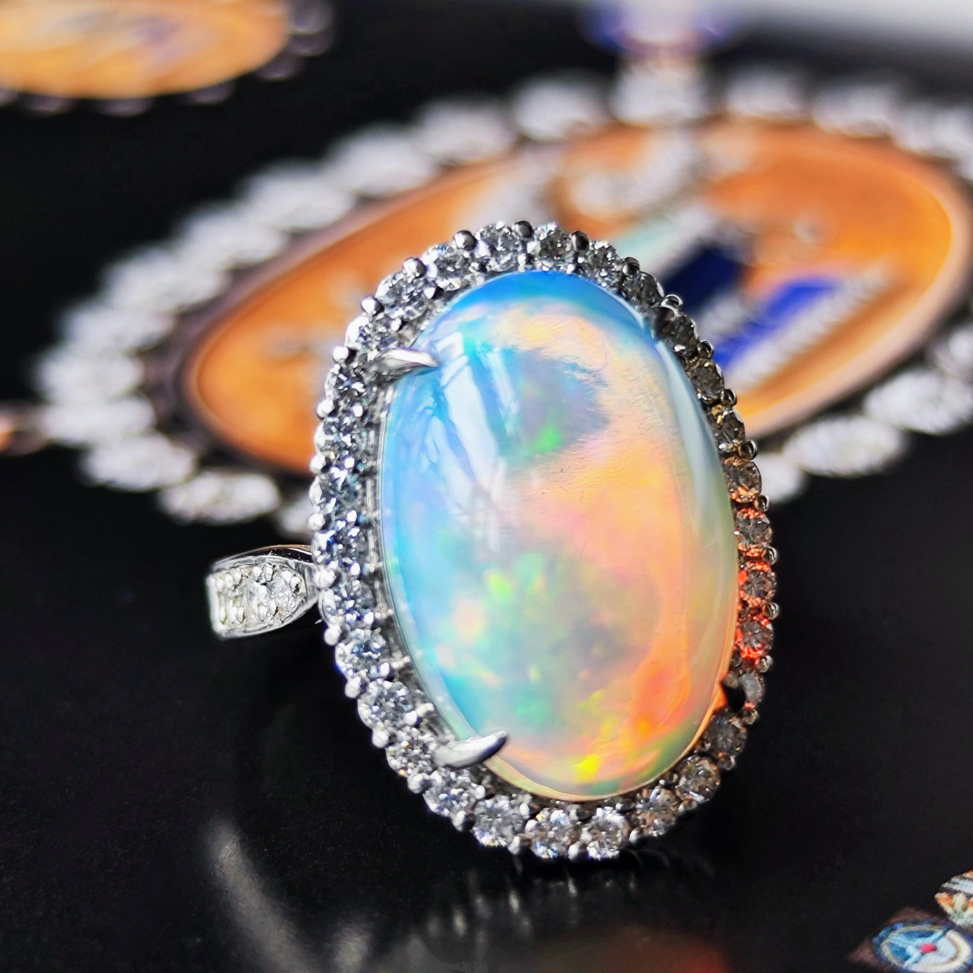 天然オパール エチオピア産 7.55ct 天然ダイヤモンド プラチナリング