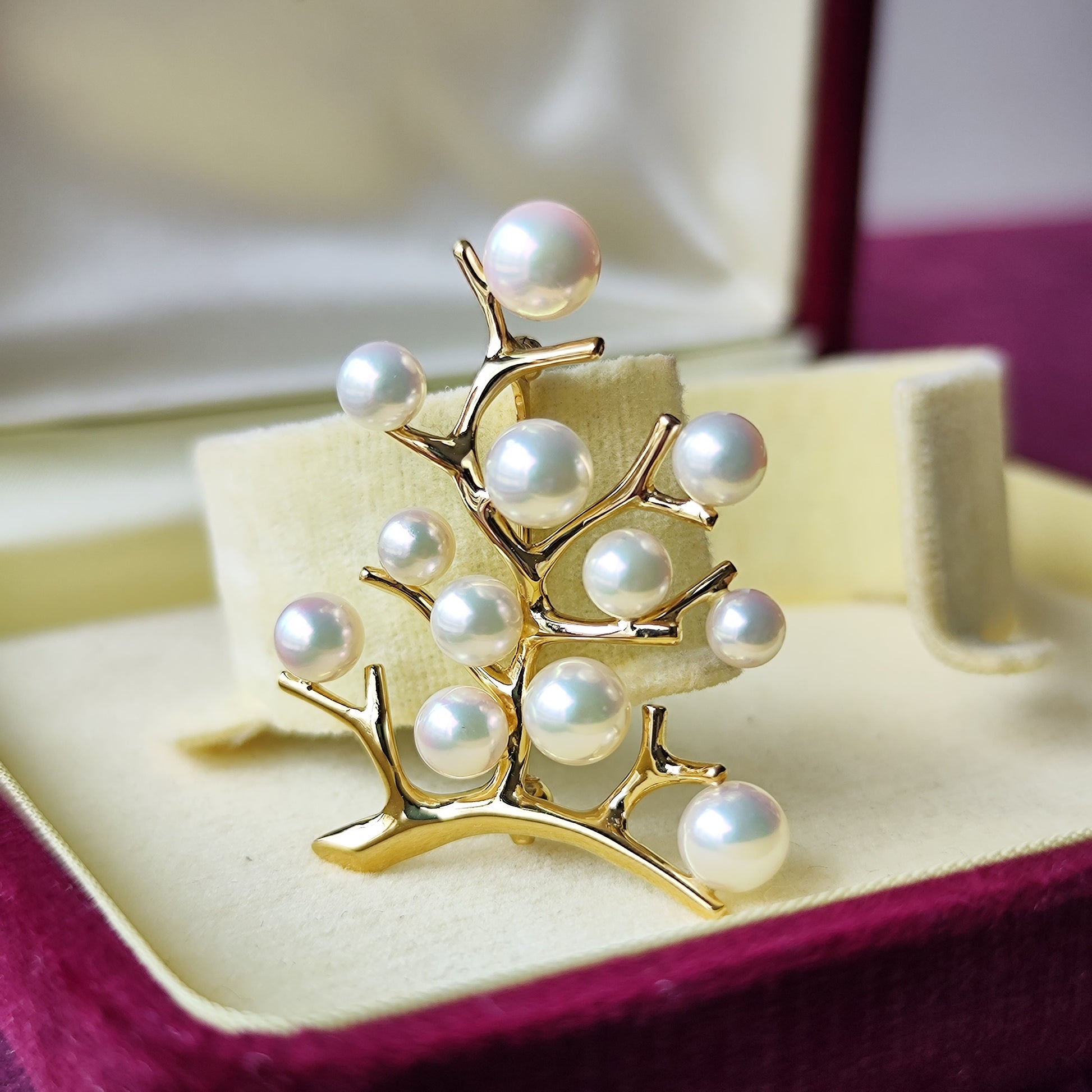 MIKIMOTO ミキモト 幸福の木 あこや真珠 18金ブローチ