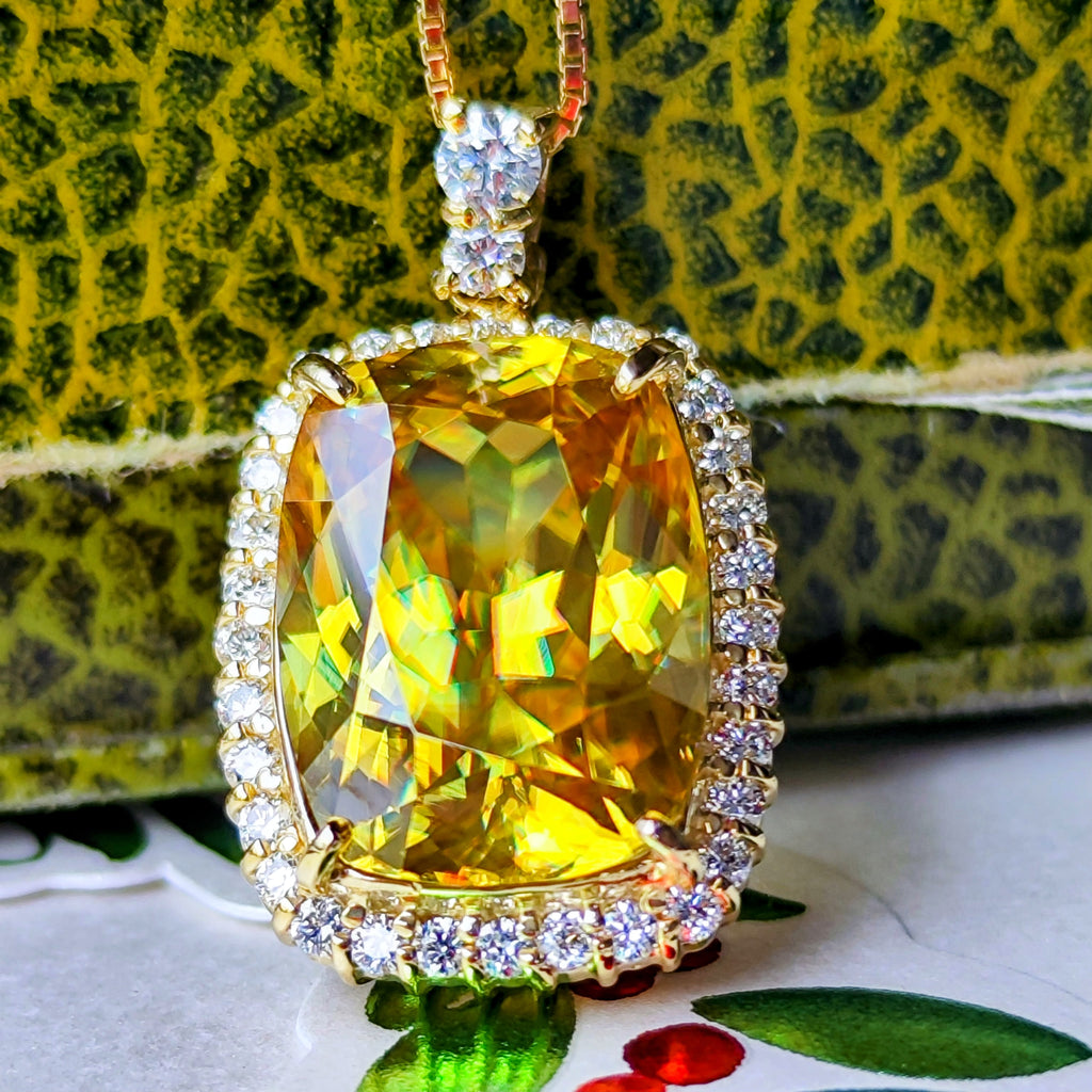 【大粒 8.24ct】天然スフェーン 天然ダイヤモンド ネックレス