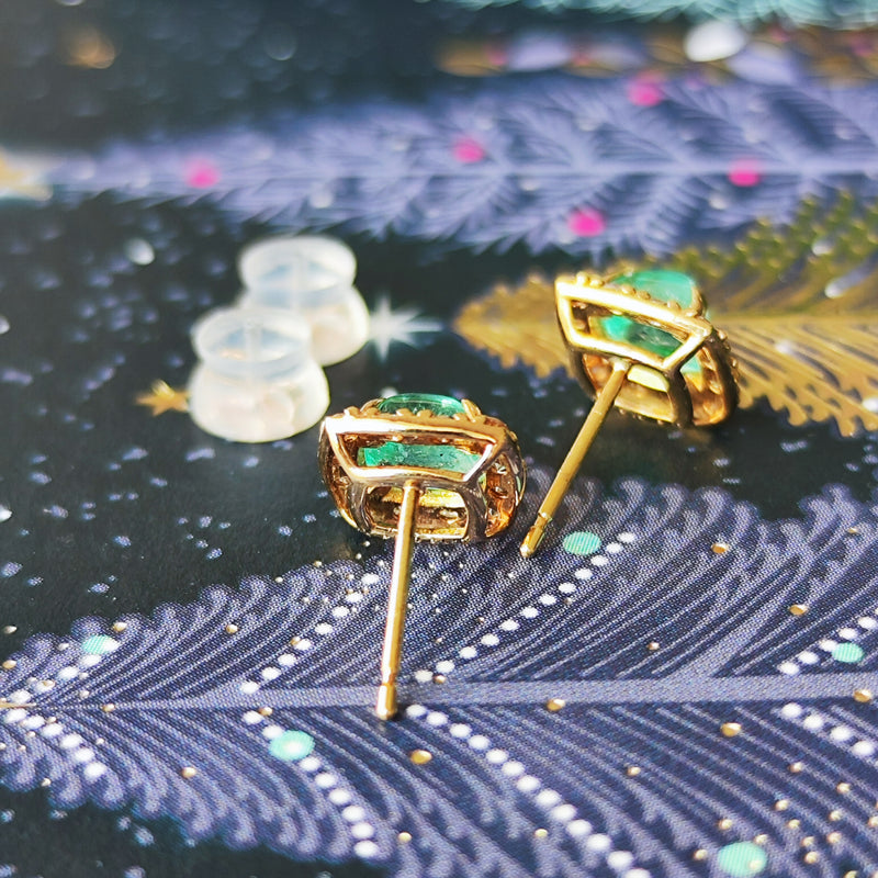 【シュガーローフ】天然エメラルド 天然ダイヤモンド ピアス