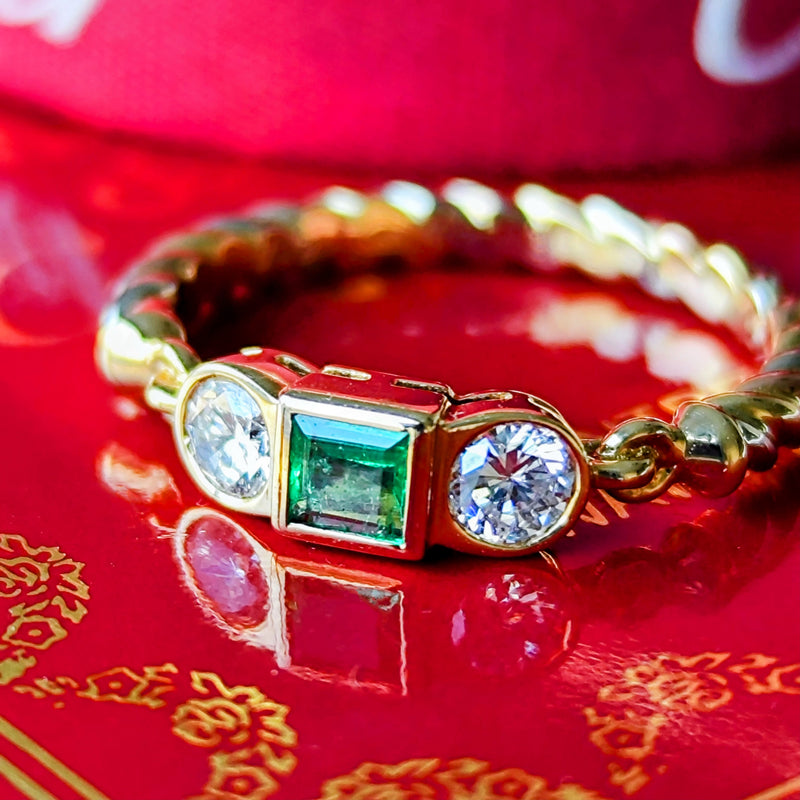 【Vintage Cartier】カルティエ エメラルド ダイヤモンド 18金スリーカラーリング