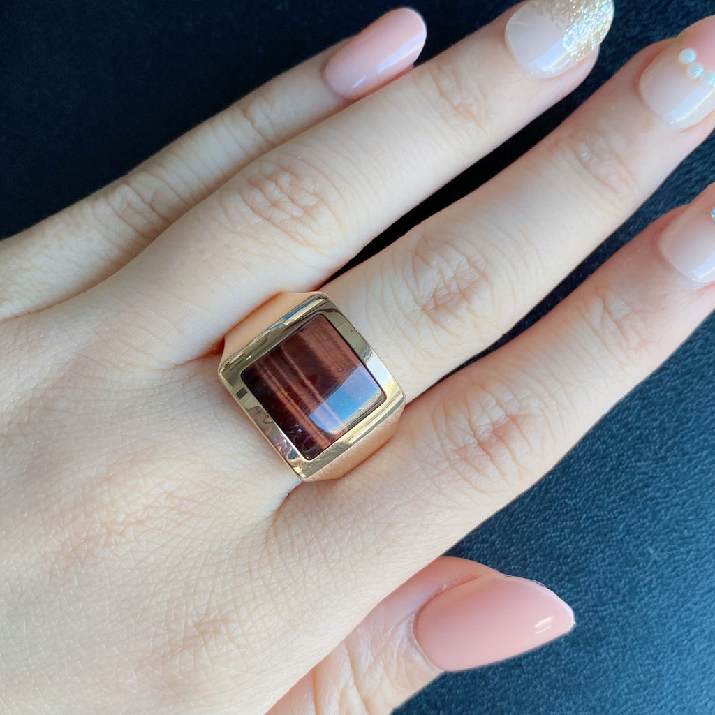 【Vintage Cartier】カルティエ サントス デュモン タイガーアイ 18金PG 10号 リング