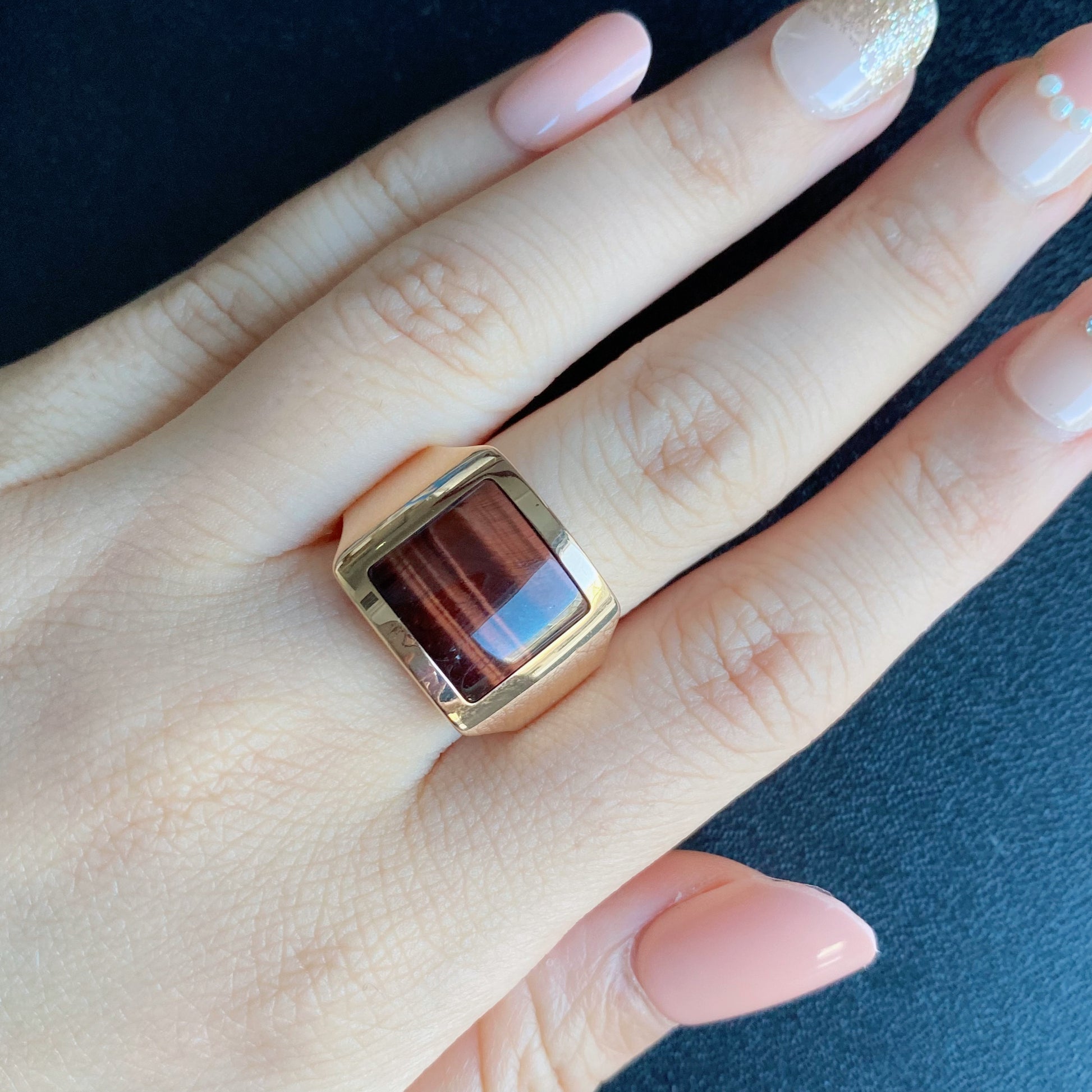 【Vintage Cartier】カルティエ サントス デュモン タイガーアイ 18金PG 10号 リング