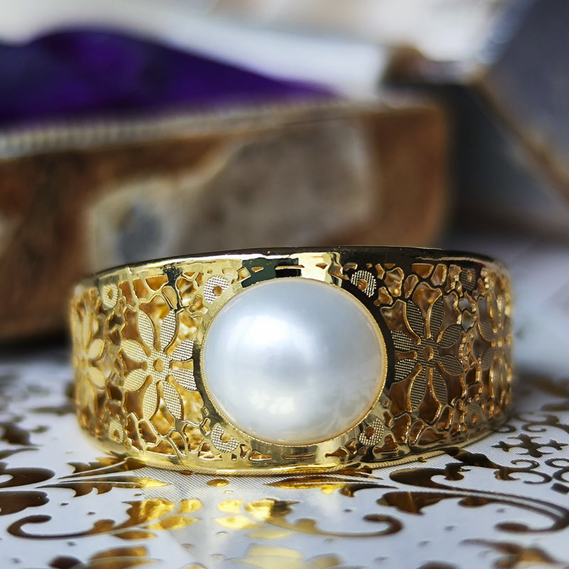 あこや真珠 透かし模様 イタリア 18金リング