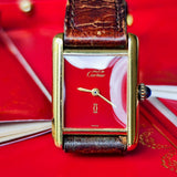 【OH済み】Cartier カルティエ マストタンク レッド文字盤 手巻き腕時計