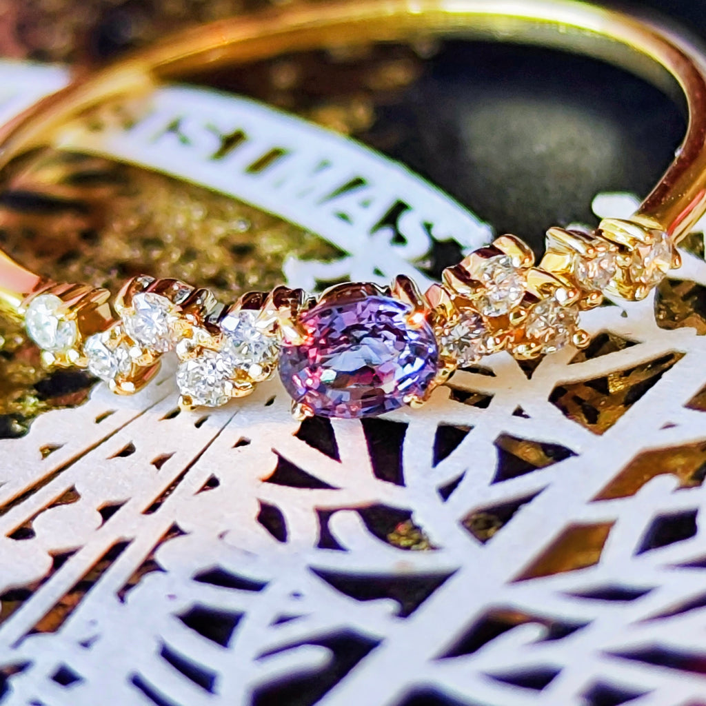 【ベキリーブルー】天然カラーチェンジガーネット 0.17ct 天然ダイヤモンド 18金リング
