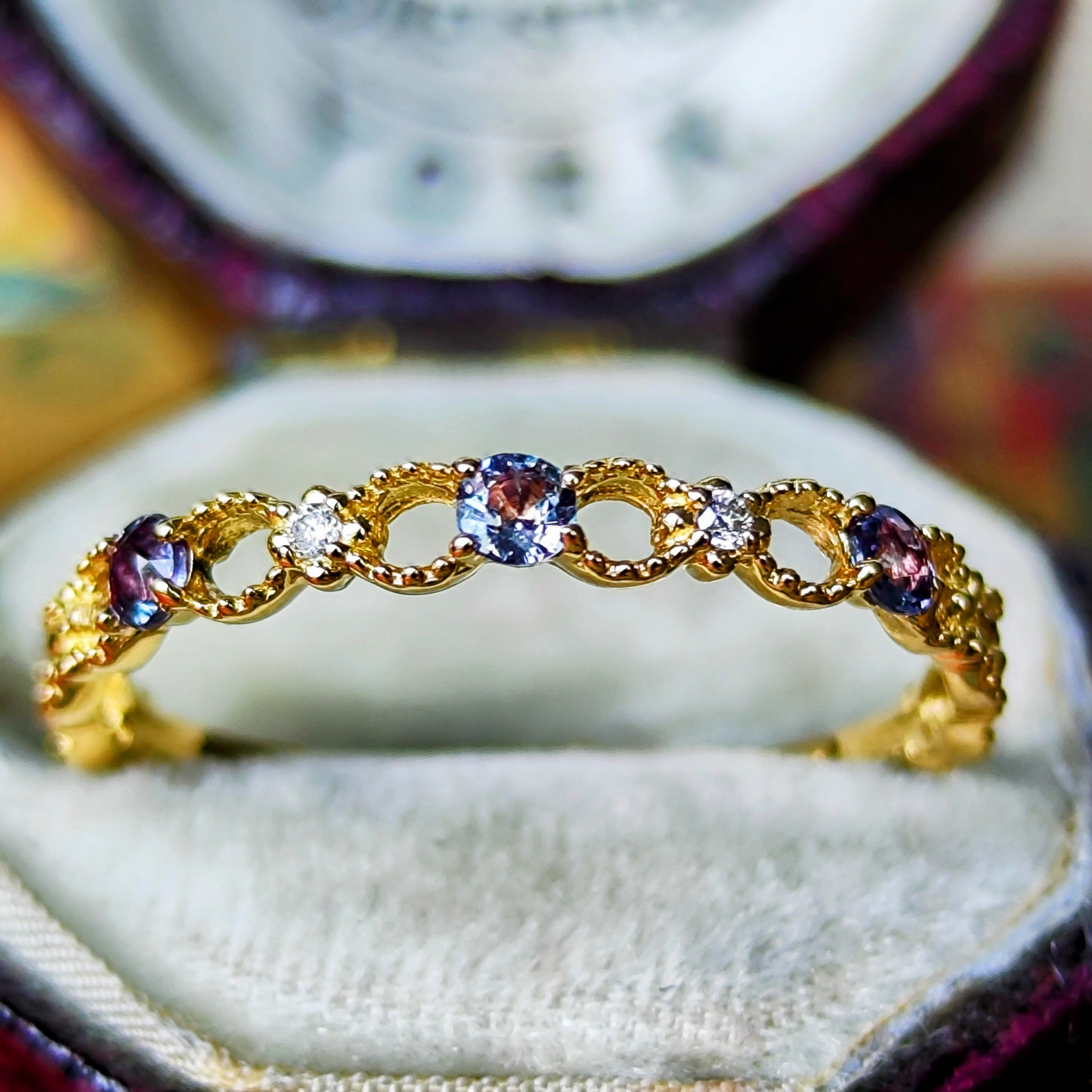 天然アレキサンドライト 天然ダイヤモンド レース リング