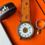 【ボーイズサイズ】HERMES エルメスセリエ オーストリッチ クォーツ腕時計