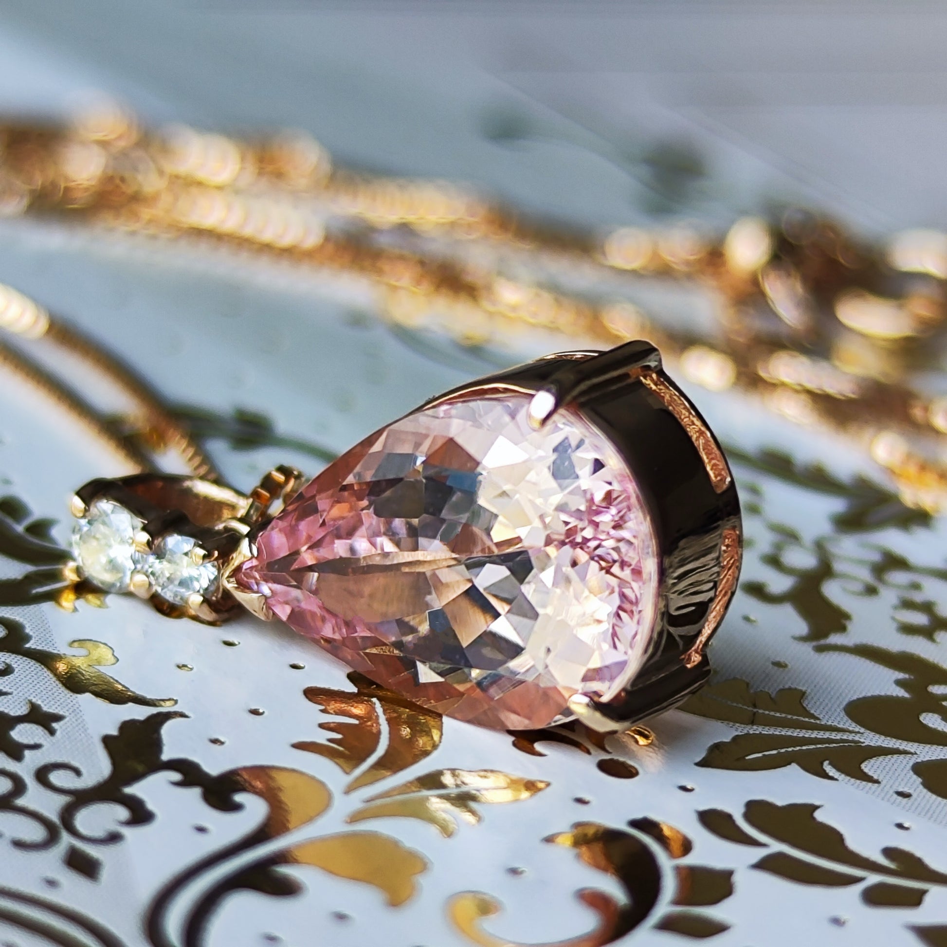 【大粒 3.01ct】天然モルガナイト 天然ダイヤモンド ネックレス