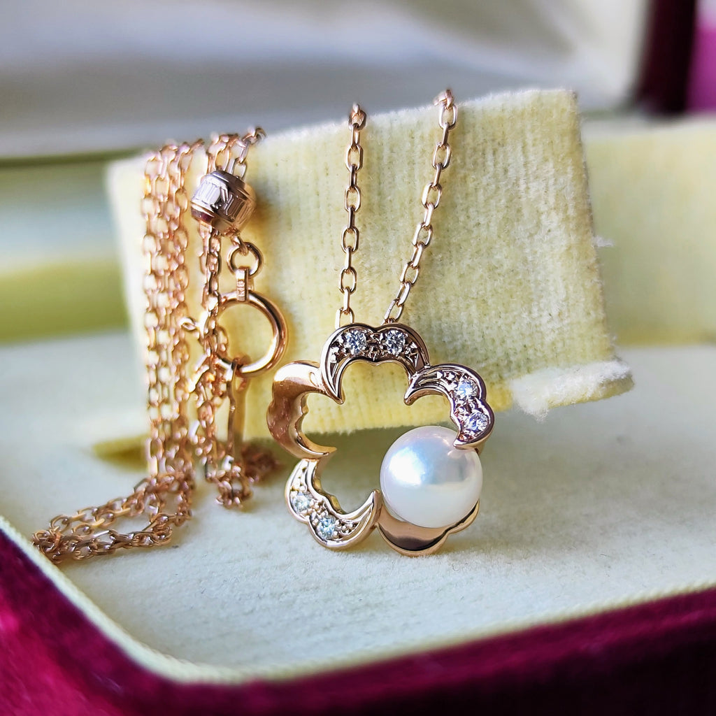 MIKIMOTO ミキモト さくらモチーフ あこや真珠 ダイヤモンド ネックレス
