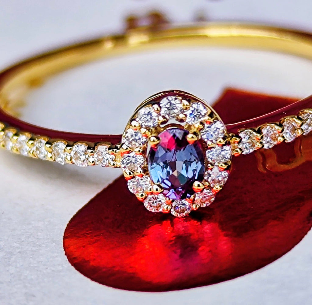 天然アレキサンドライト 0.10ct 天然ダイヤモンド 18金リング