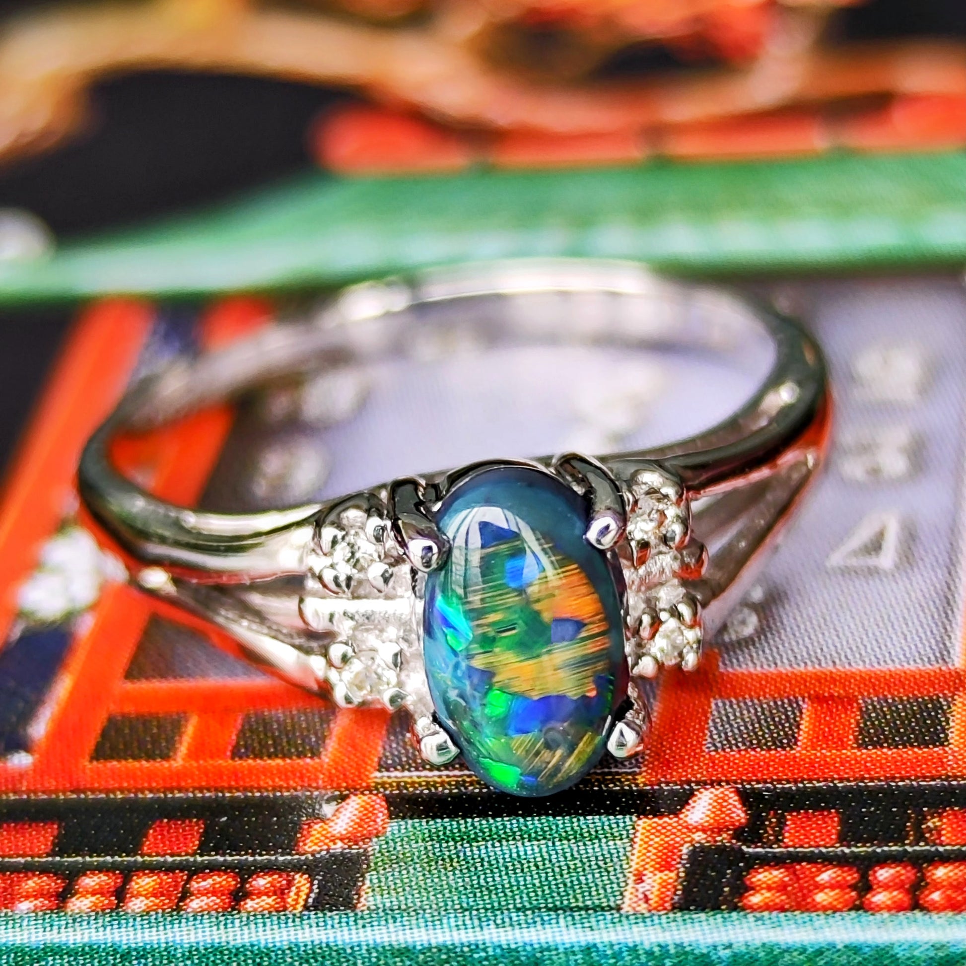 天然ブラックオパール 天然ダイヤモンド プラチナリング