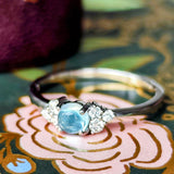 天然アクアマリンキャッツアイ 天然ダイヤモンド プラチナリング