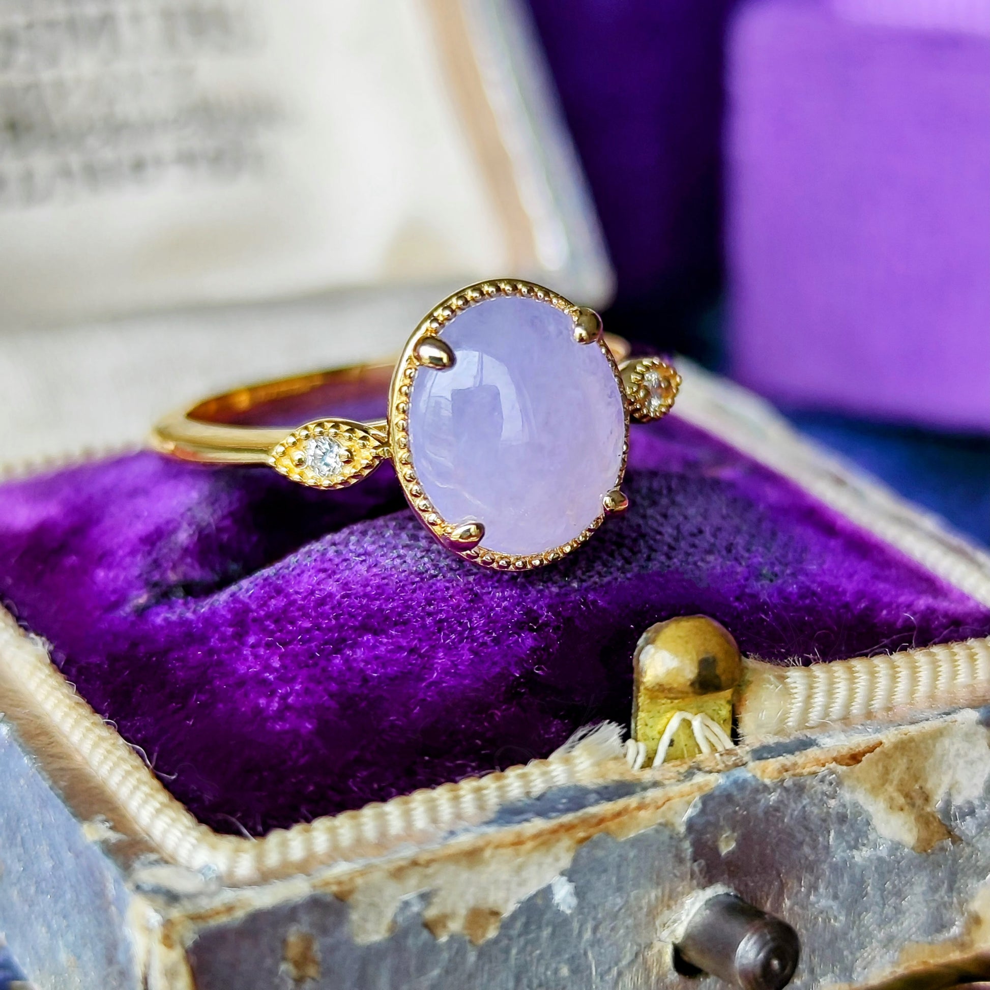 【ラベンダー翡翠】天然ダイヤモンド 18金リング