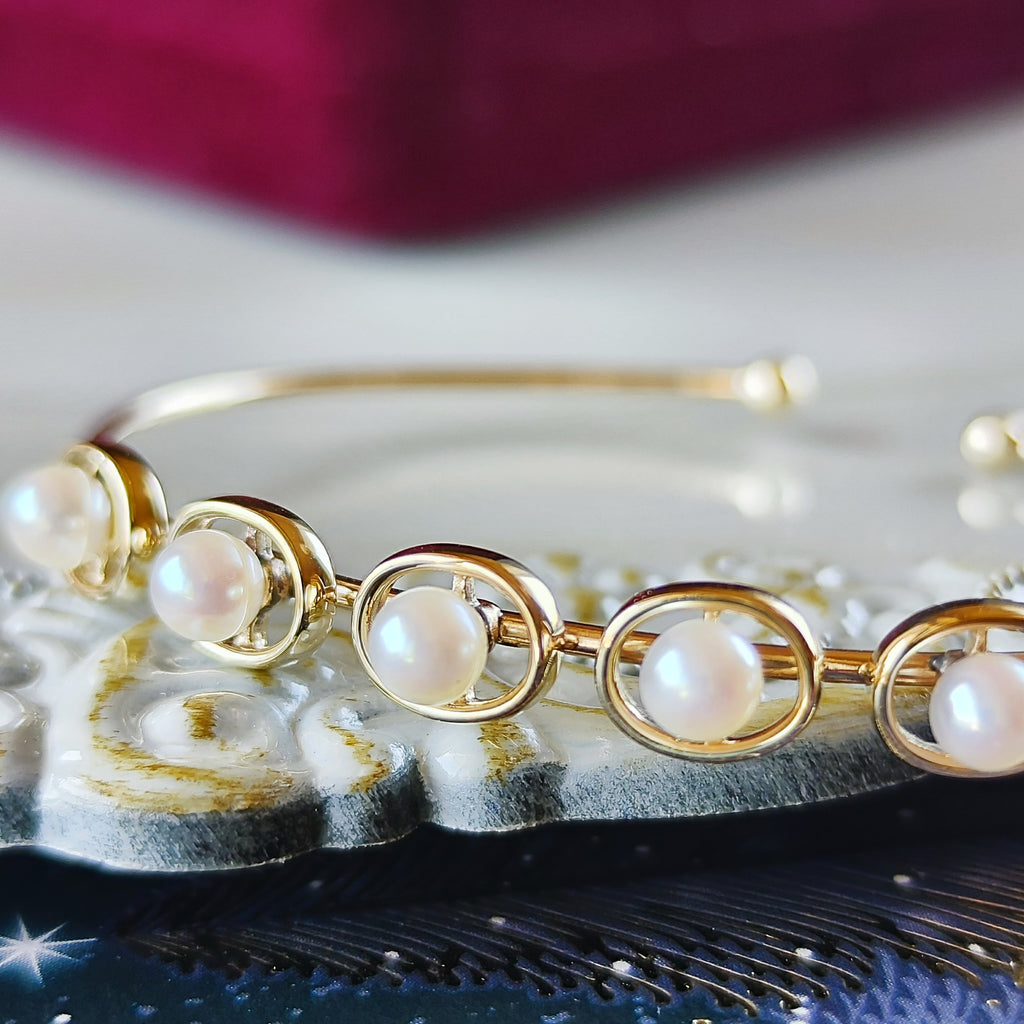 【オールドミキモト 】MIKIMOTO ミキモト あこや真珠 14金 バングル