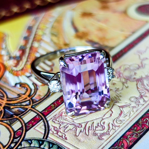 【大粒 8.42ct】天然クンツァイト 天然ダイヤモンド リング