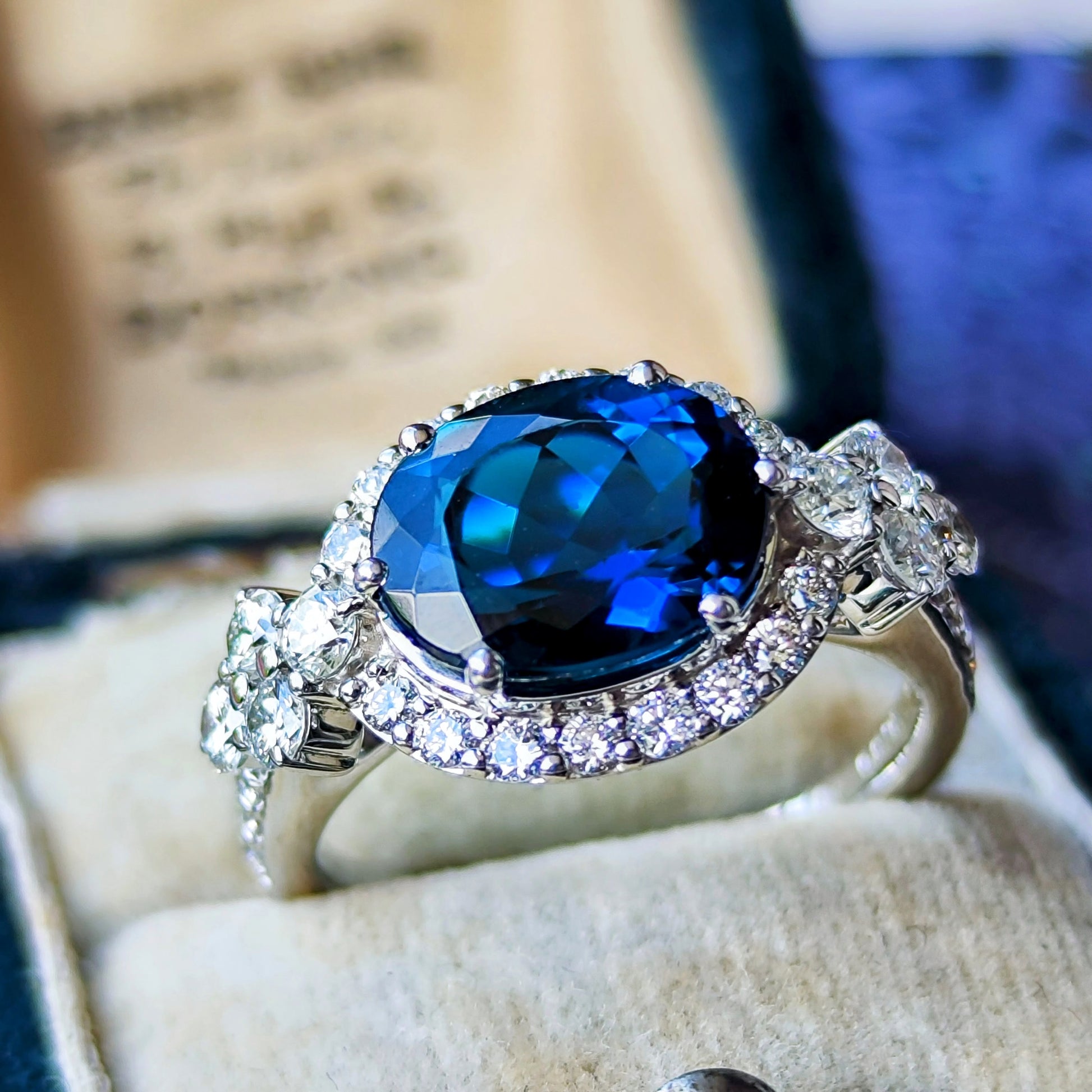 【大粒 3.35ct】天然インディゴライトトルマリン 天然ダイヤモンド 18金WG
