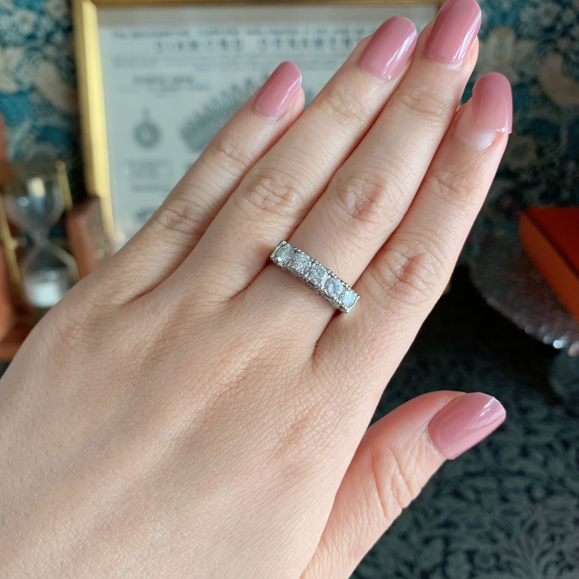 【昭和レトロ】天然ダイヤモンド 0.90ct 唐草模様 プラチナリング