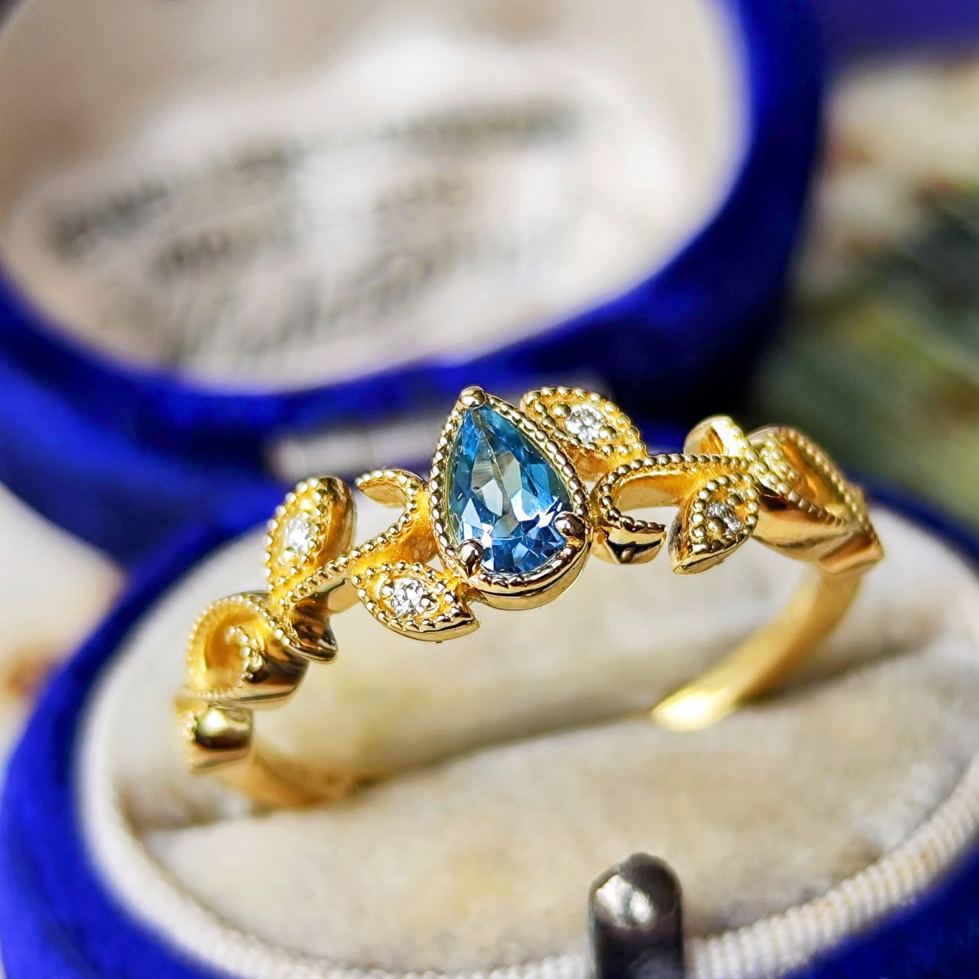 【サンタマリア】天然アクアマリン 天然ダイヤモンド 18金リング