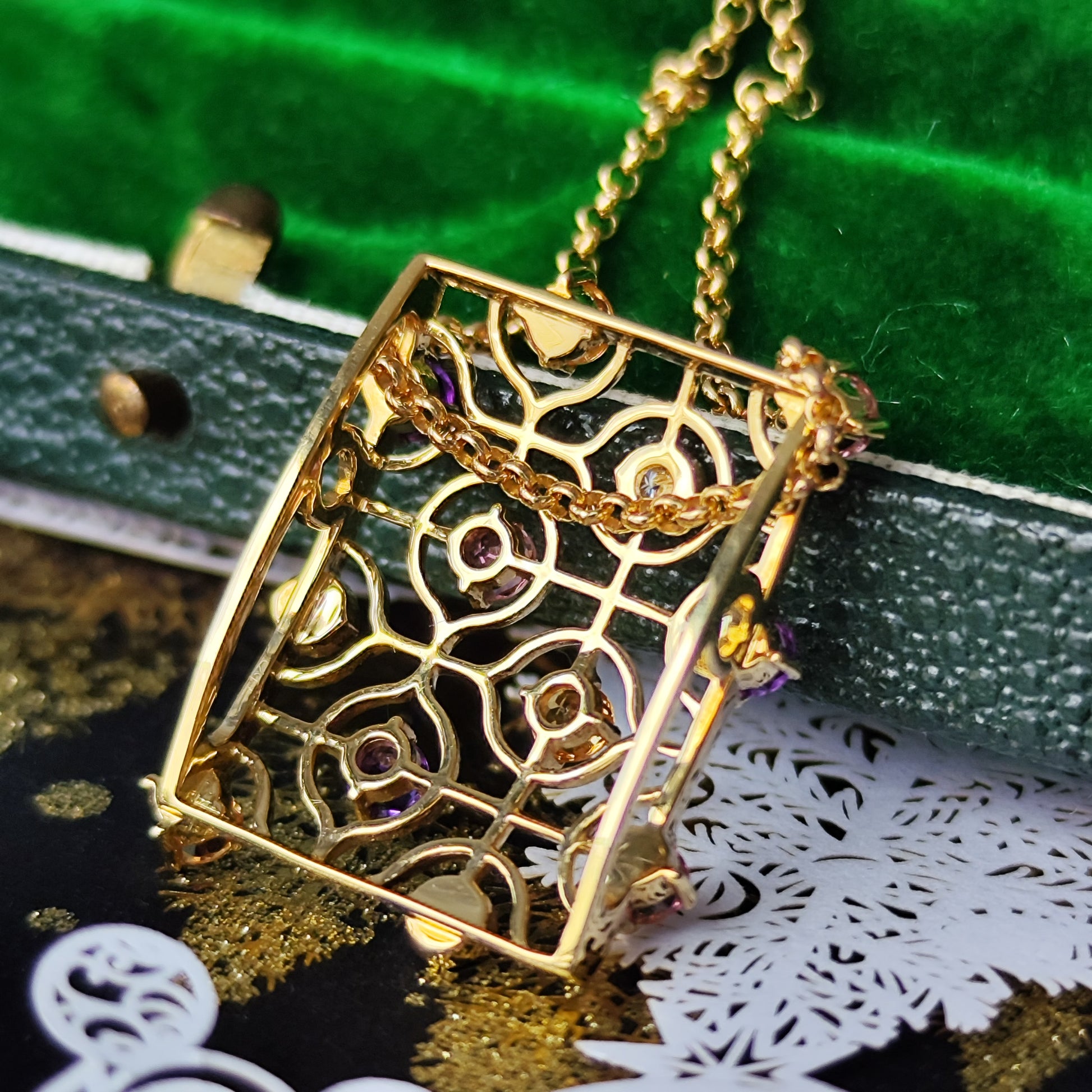 MIKIMOTO ミキモト 天然グロッシュラライトガーネット アメジスト トルマリン ダイヤモンド ネックレス