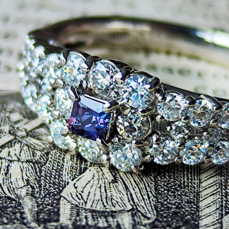 【再出品】天然アレキサンドライト プリンセスカット 天然ダイヤモンド リング