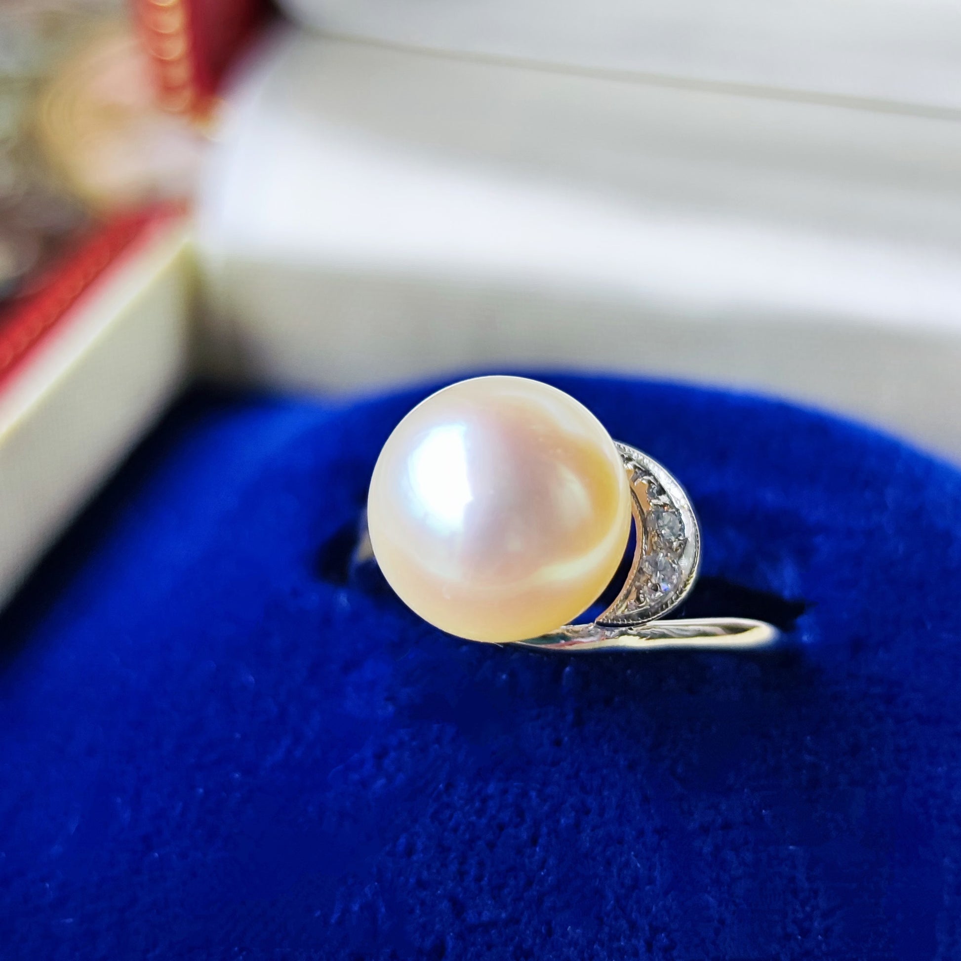 【オールドミキモト 】MIKIMOTO ミキモト あこや真珠 ダイヤモンド 14金リング 手彫り風の刻印