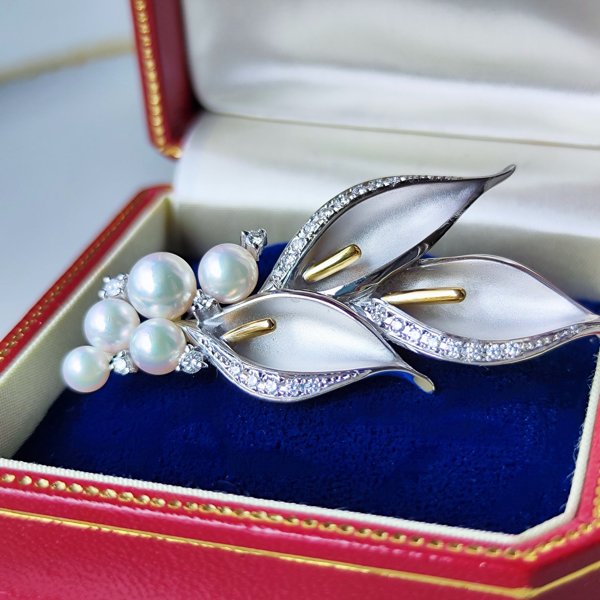 MIKIMOTO ミキモト 水芭蕉 あこや真珠 ダイヤモンド ブローチ