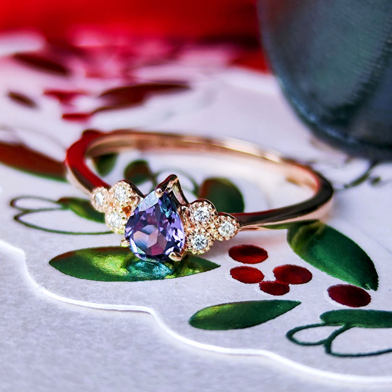 【アレキタイプ】天然カラーチェンジガーネット 天然ダイヤモンド リング