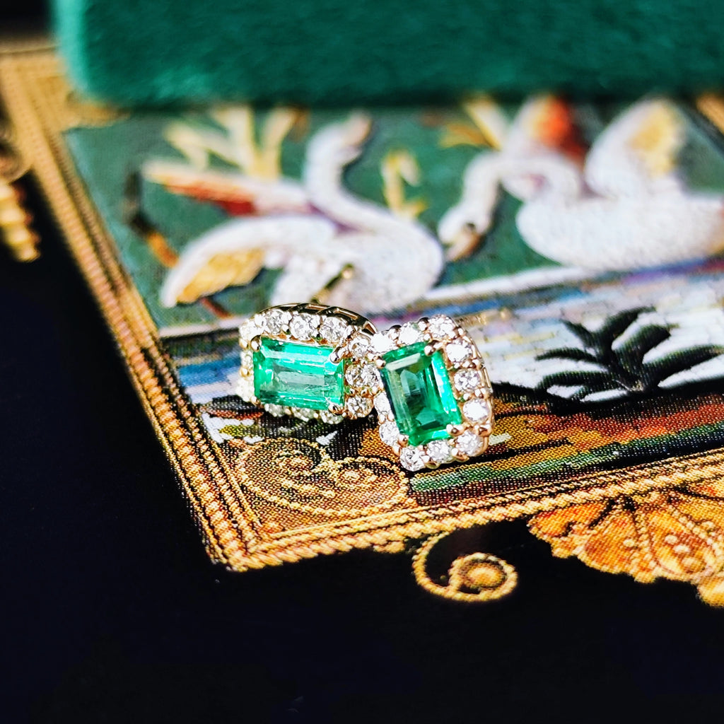 天然エメラルド 天然ダイヤモンド 18金ピアス