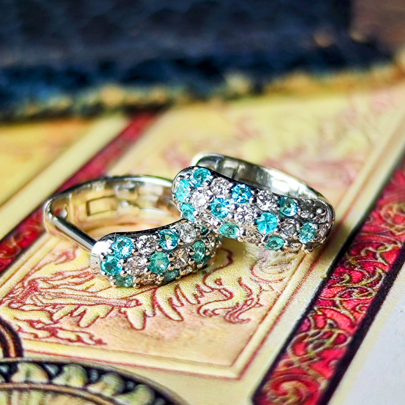 天然パライバトルマリン パヴェ 天然ダイヤモンド プラチナピアス