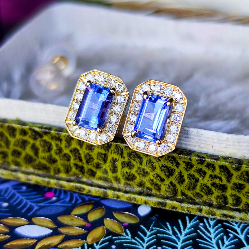 天然タンザナイト 天然ダイヤモンド 18金ピアス