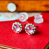 天然ロードクロサイト 天然ダイヤモンド 18金ピアス