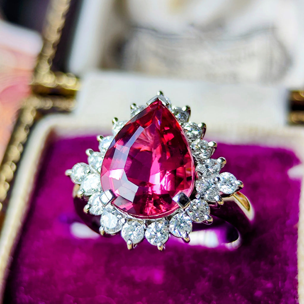 【大粒 4.03ct】天然ルベライト（トルマリン）天然ダイヤモンド プラチナリング