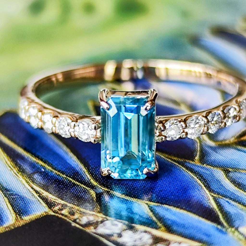 天然ブルージルコン 1.30ct 天然ダイヤモンド リング