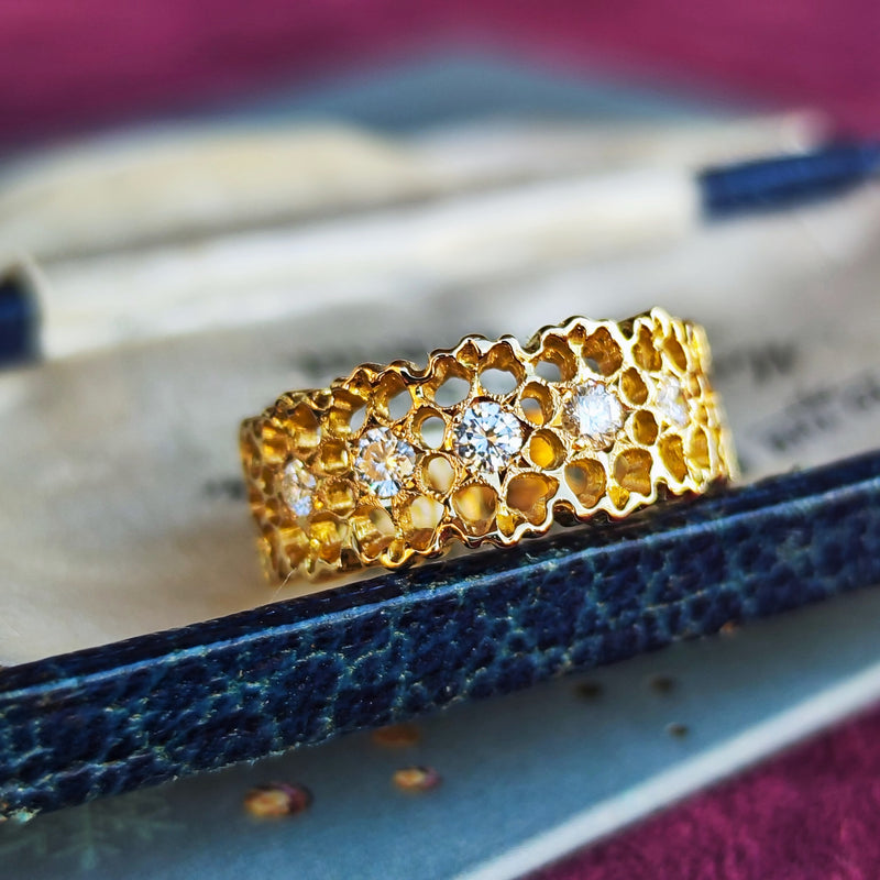 天然ダイヤモンド 透かし模様 18金リング