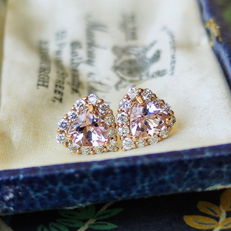 天然モルガナイト ハートシェイプ 天然ダイヤモンド ピアス