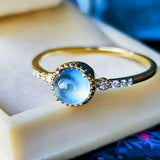 天然アクアマリンキャッツアイ 天然ダイヤモンド 18金リング