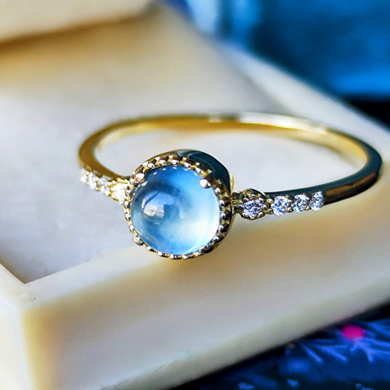 天然アクアマリンキャッツアイ 天然ダイヤモンド 18金リング