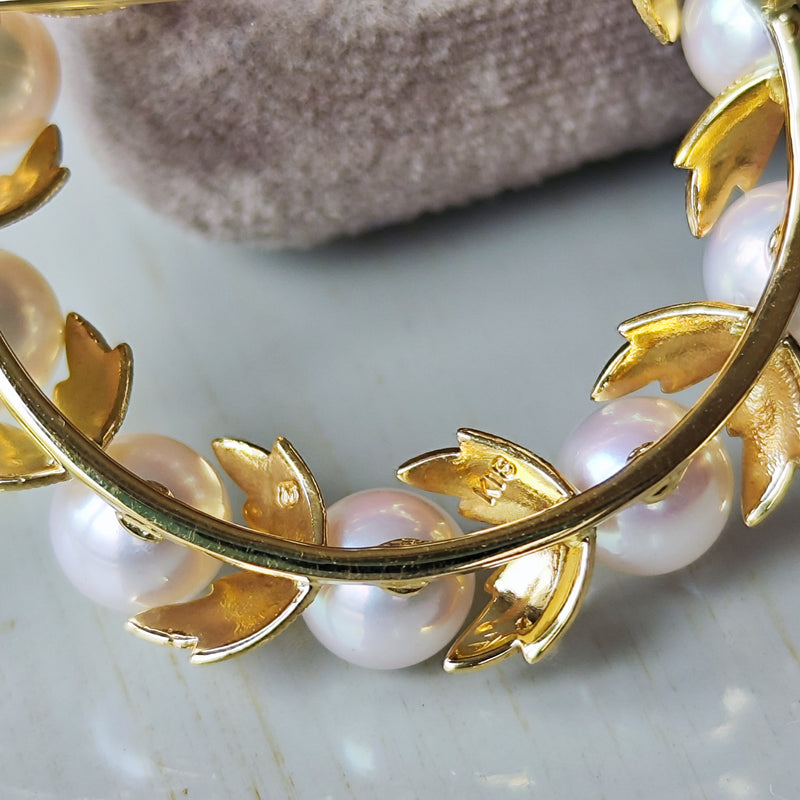 MIKIMOTO ミキモト リース型ブローチ あこや真珠 18金