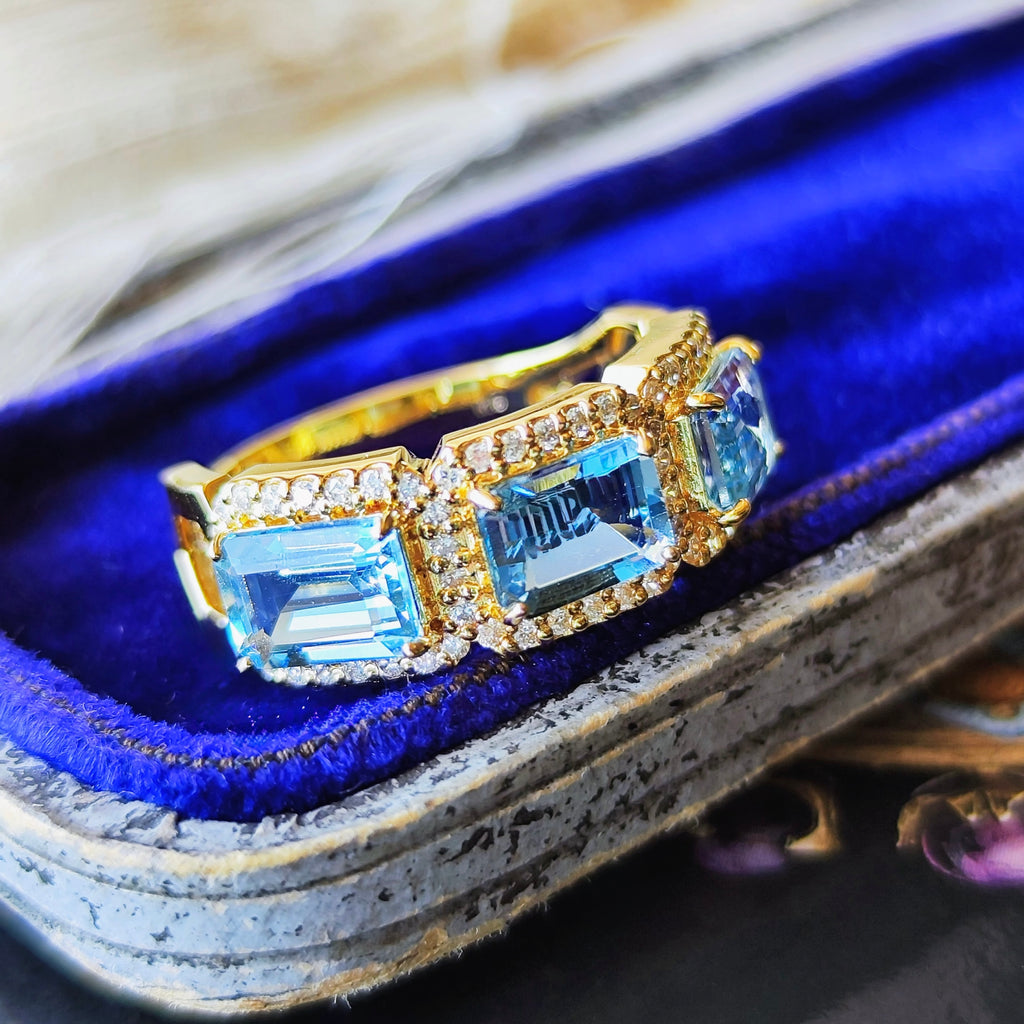 【サンタマリア】天然アクアマリン 0.763ct 天然ダイヤモンド リング