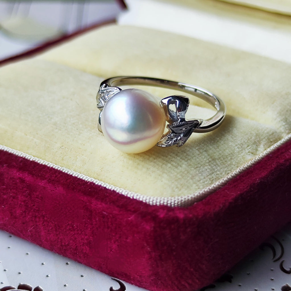 【オールドミキモト 】MIKIMOTO ミキモト あこや真珠 14金リング 陽刻