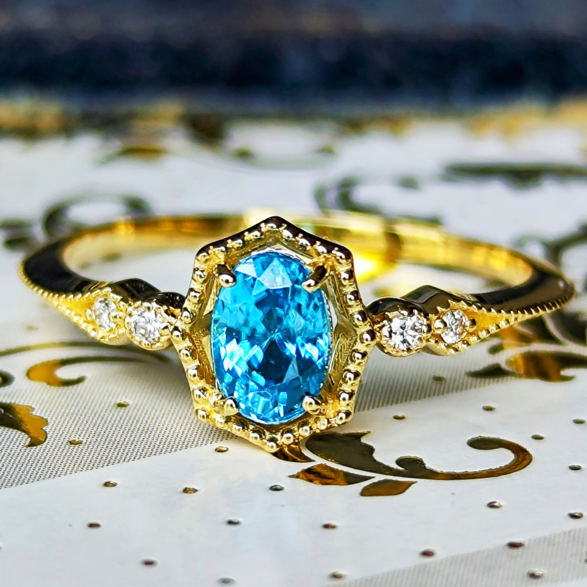 【お値下げ】天然ジルコン 天然ダイヤモンド 18金リング