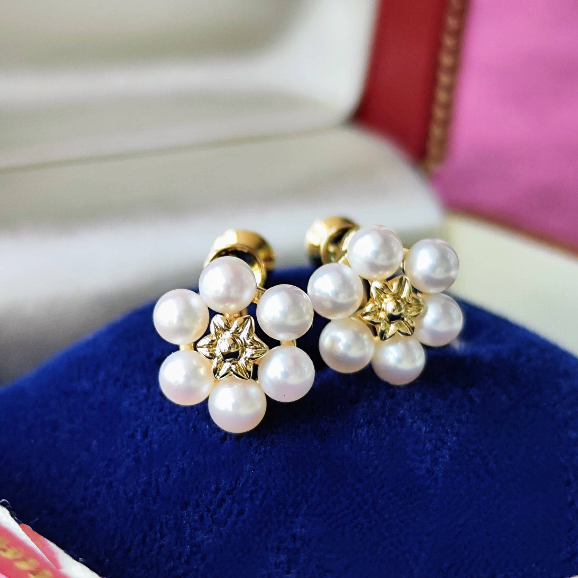MIKIMOTO ミキモト あこや真珠 お花のイヤリング 18金