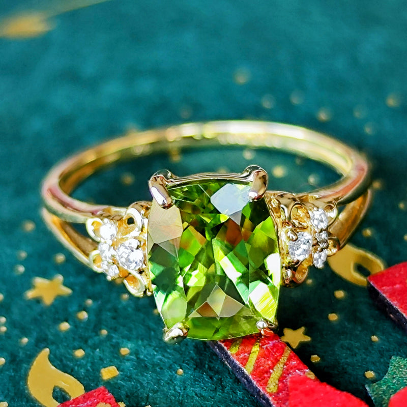 【パキスタン産】天然ペリドット 天然ダイヤモンド リング